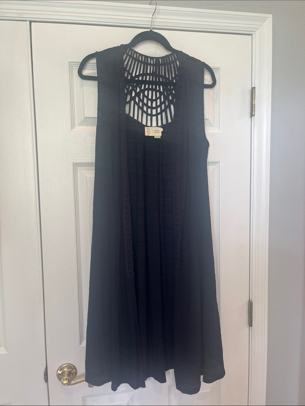 Anthropologie Navy Sleeveless Crochet-Back Midi Duster